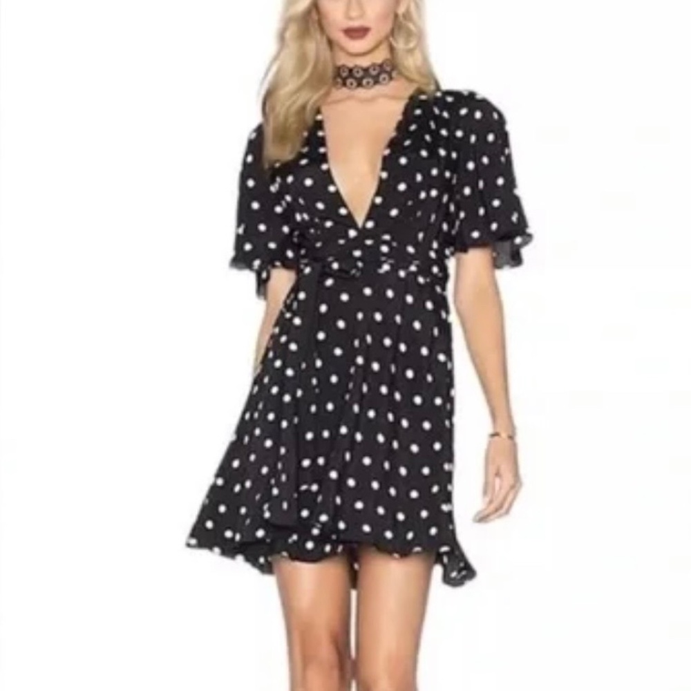 House of Harlow 1960 X Revolve black and white polka dot wrap dress sz medium